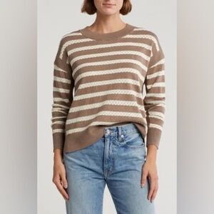 Tahari Brown and Cream Striped Sweater